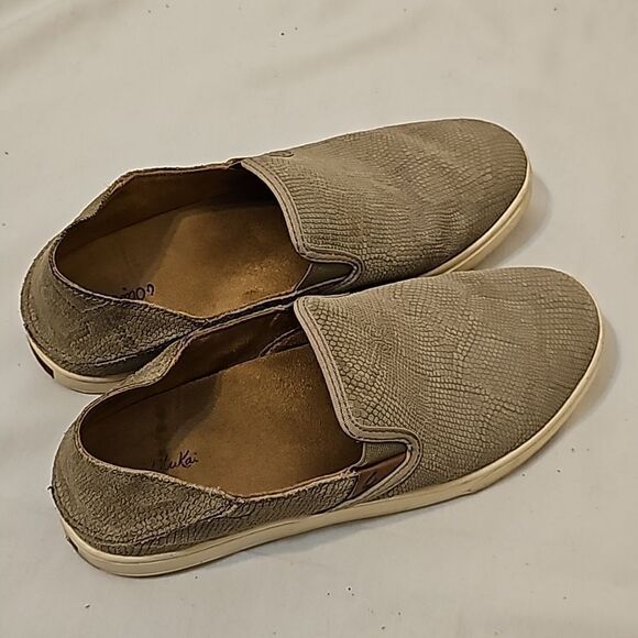 OluKai | Snake Textured Suede Leather Slip On Shoes 9 - Picture 2 of 7